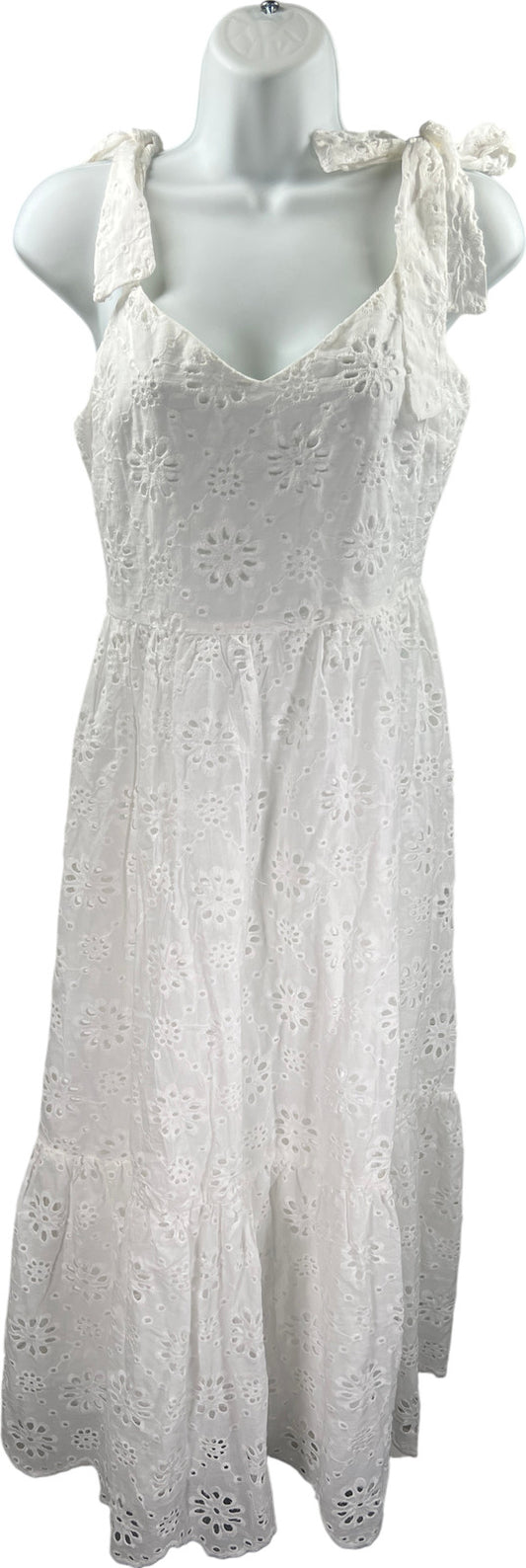 NEW Lulu’s Women’s White Tie Strap. Sleeveless Eyelet Midi Dress - S