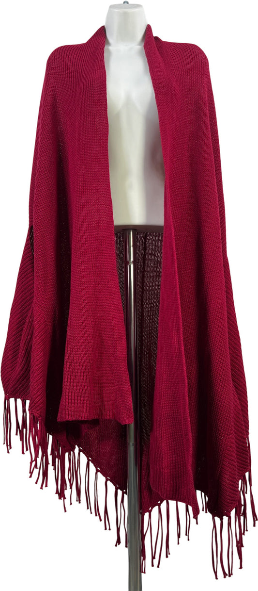 Chico’s Women’s Red Fringe Trim Wrap Poncho Sweater - L/XL