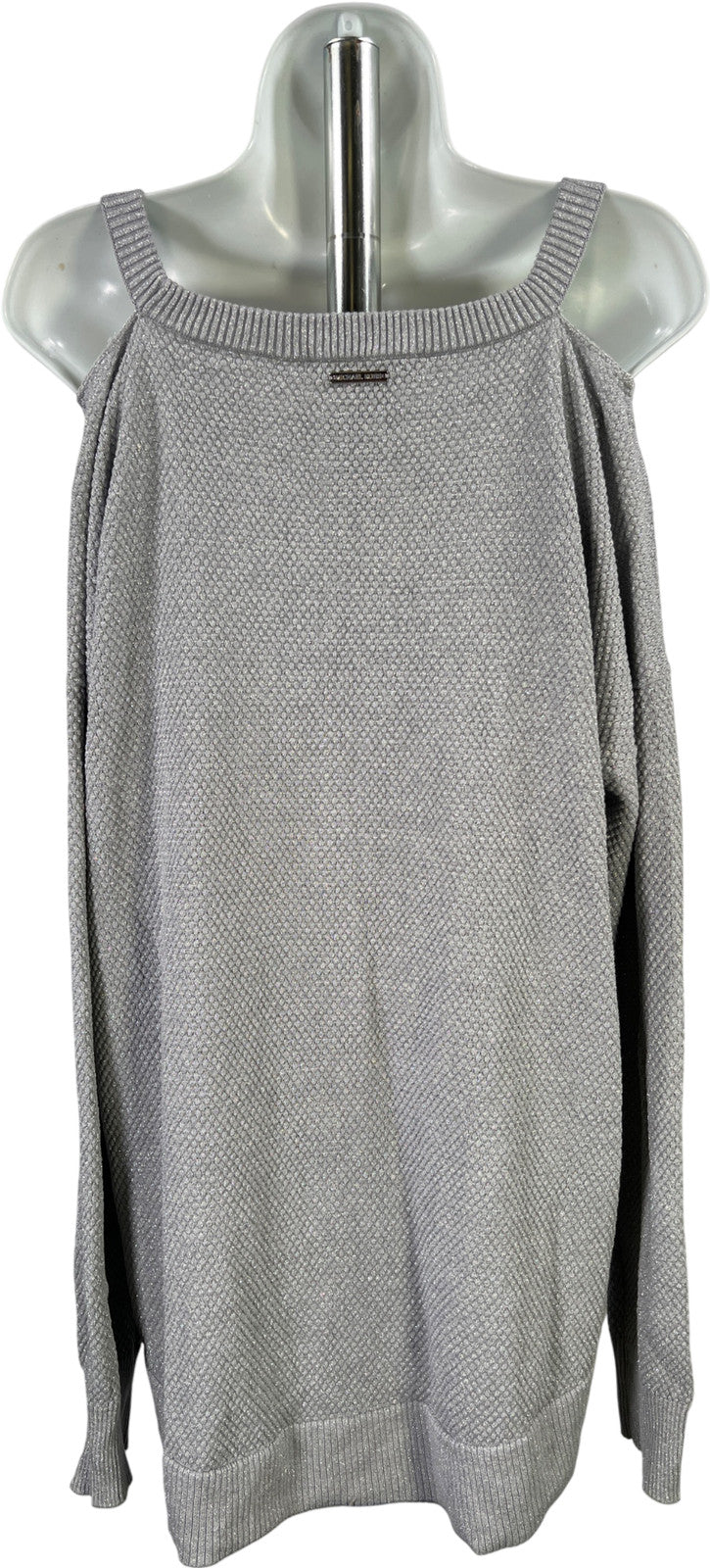 Michael Kors Women’s Gray Metallic Long Sleeve Cold Shoulder Sweater - XL