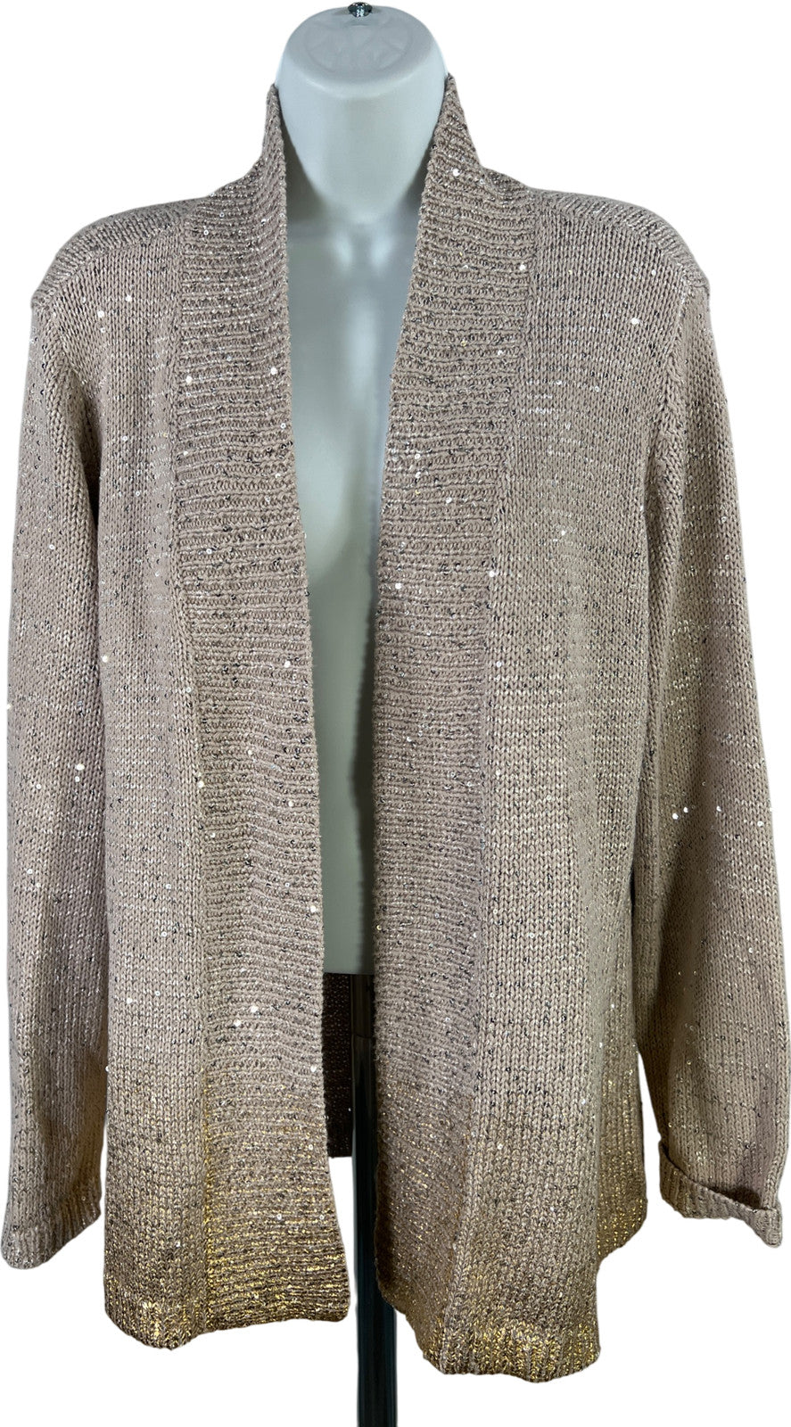 Chico’s Women’s Beige/Gold Ombre Foil Sequin Suzy Cardigan Sweater - 2/US L