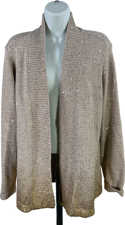 Chico’s Women’s Beige/Gold Ombre Foil Sequin Suzy Cardigan Sweater - 2/US L