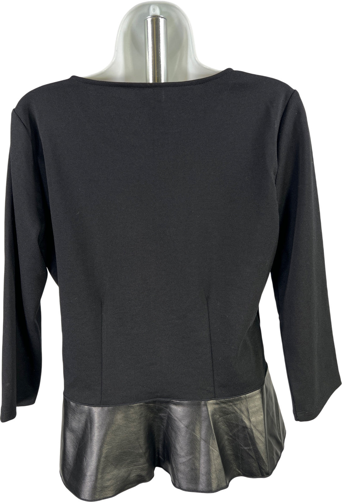 Ann Taylor Women’s Black 3/4 Sleeve Faux Leather Trim Blouse - L Petite