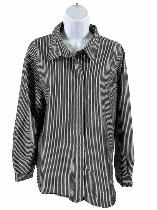 Chico's Women's Gray Striped Long Sleeve Button Up Top - 3/US 16