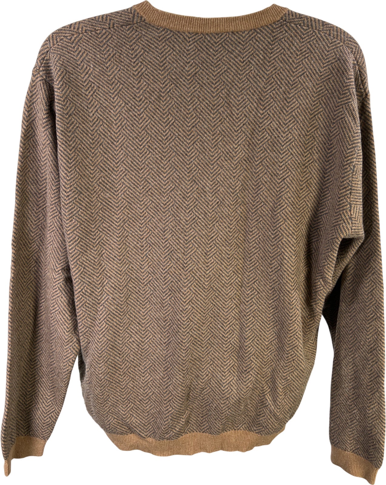 Orvis Men’s Brown/Gray Long Sleeve Pullover Cashmere V-Neck Sweater - L