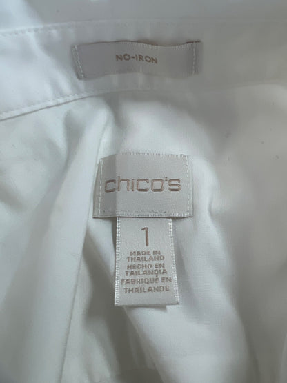 Chico’s Women’s White Long Sleeve Button Up No-Iron Tie Front Blouse - 1/US M