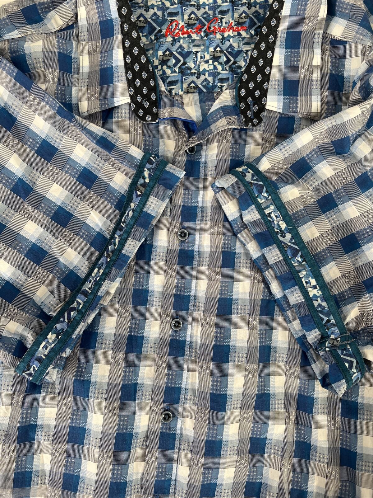Robert Graham Men's Blue Checkered Short Sleeve Button Up Shirt - 3XL