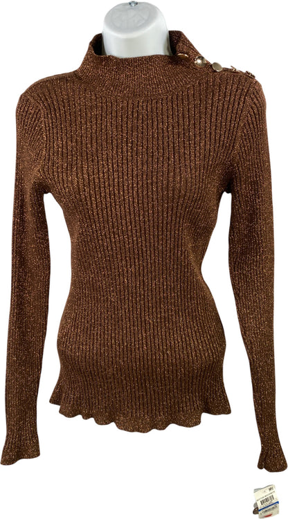 INC Women’s Brown Metallic Long Sleeve Ribbed Turtleneck Sweater - XL