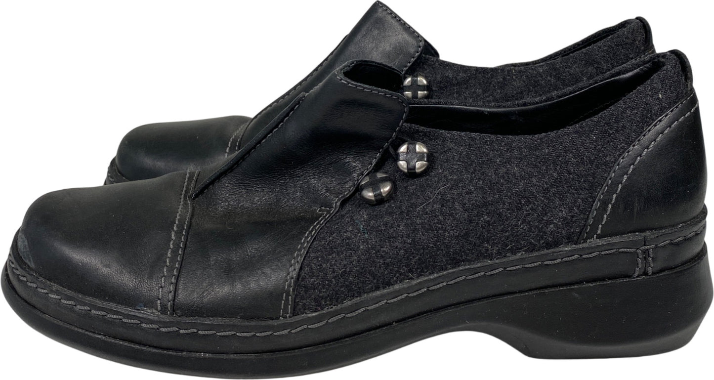 Clarks Women’s Black Leather Certina Ease Slip On Walking Shoes - 8