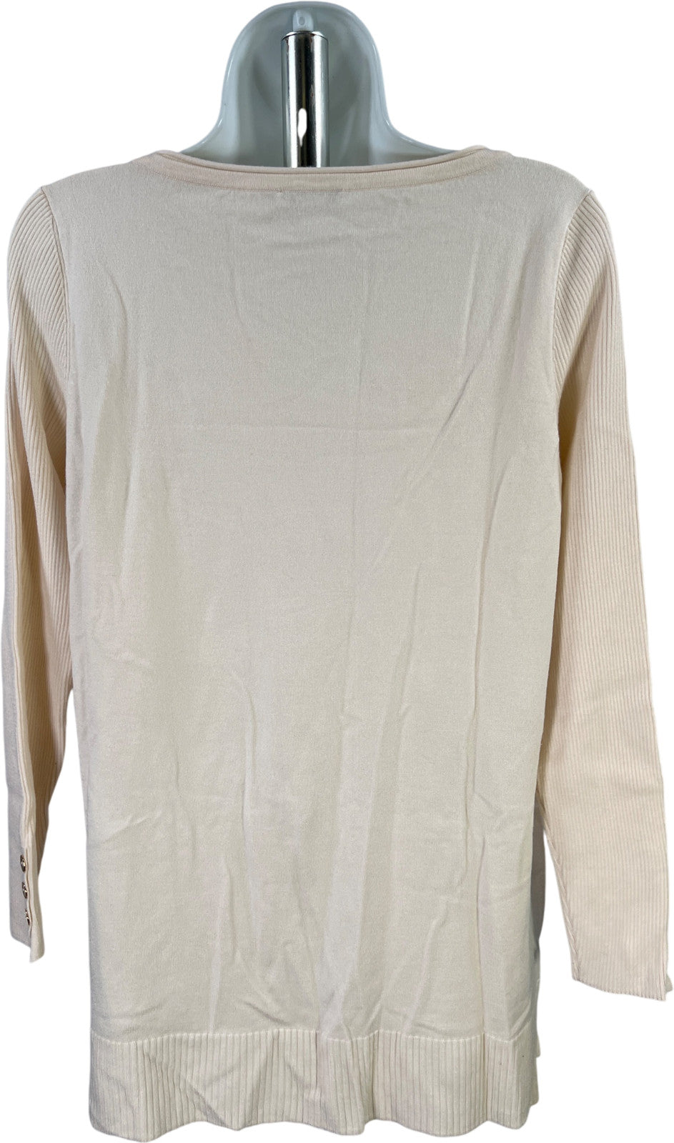 Chico’s Women’s Ivory White Long Sleeve Pocket Front Sweater Shirt - 1/US M