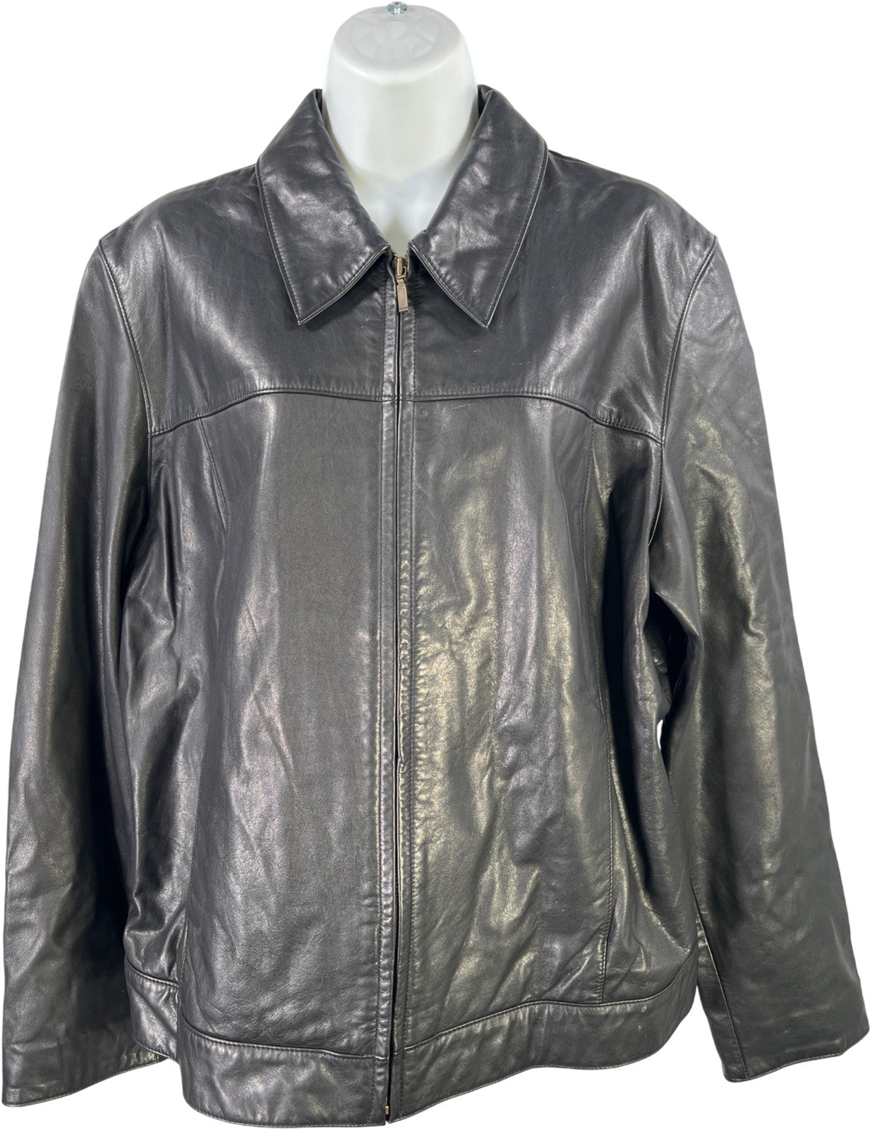 Gap Women’s Black Leather Full Zip Basic Jacket - XL