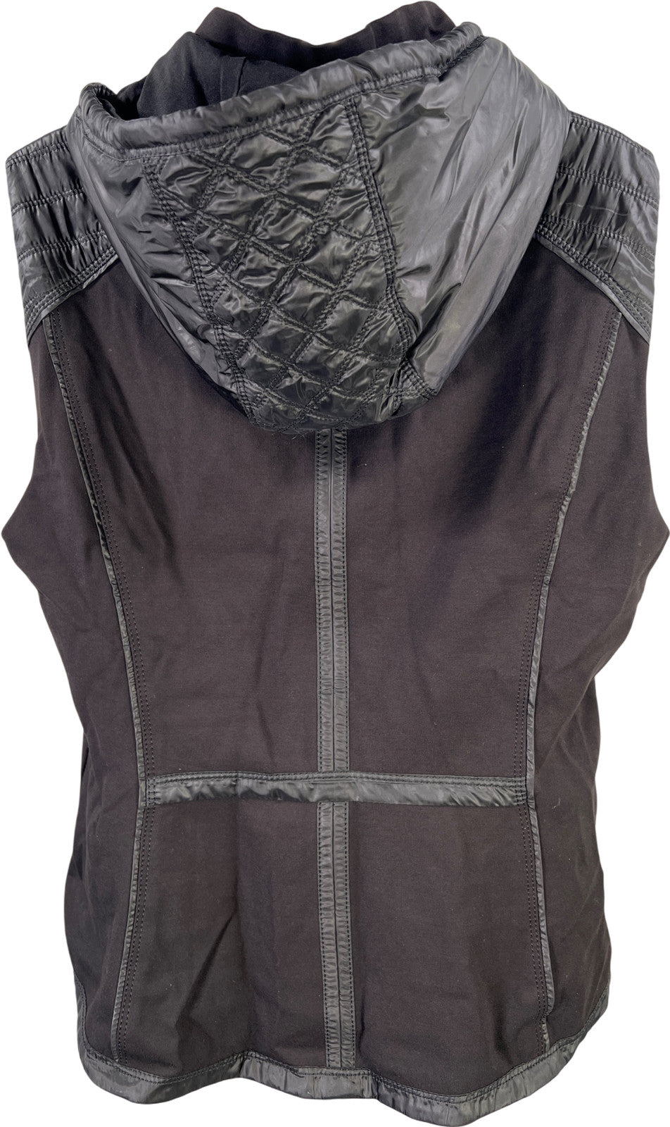 White House Black Market Women’s Black Quilted Hooded Full Zip Vest - L