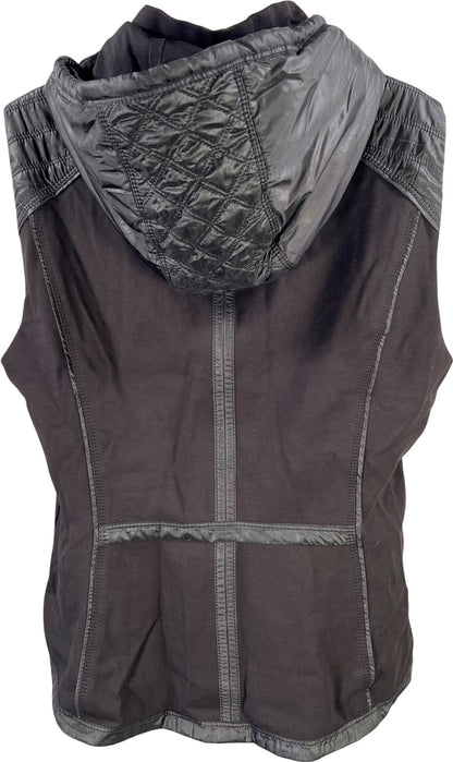 White House Black Market Women’s Black Quilted Hooded Full Zip Vest - L