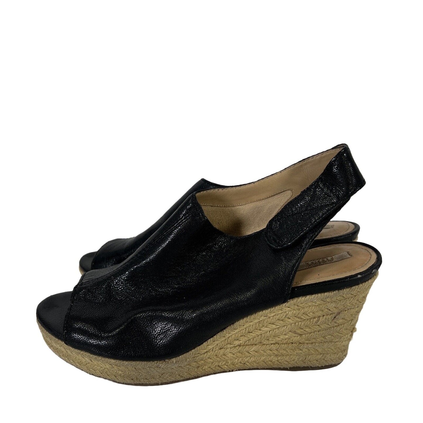 Geox Women's Black/Beige Espadrille Leather Wedge Sandals - 39/ US 9