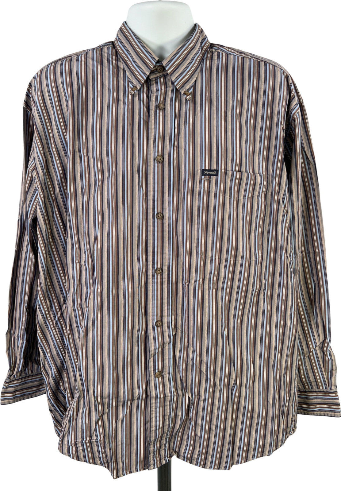 Falconnable Men’s Gray/Brown Striped Long Sleeve Button Up Shirt - XL