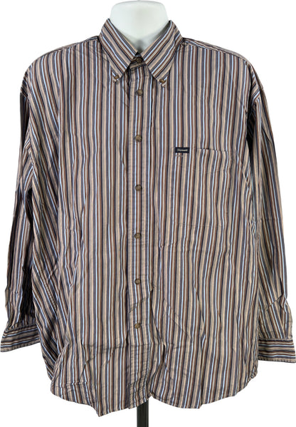 Falconnable Men’s Gray/Brown Striped Long Sleeve Button Up Shirt - XL