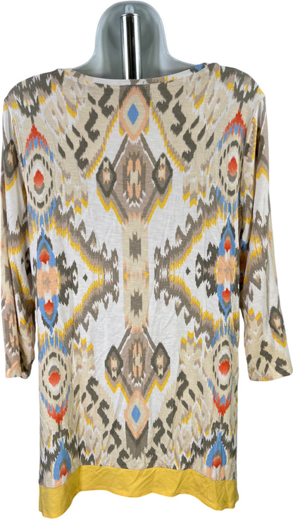 Chico’s Zenergy Women’s Yellow/White 3/4 Sleeve V-Neck Shirt - 1/US 8