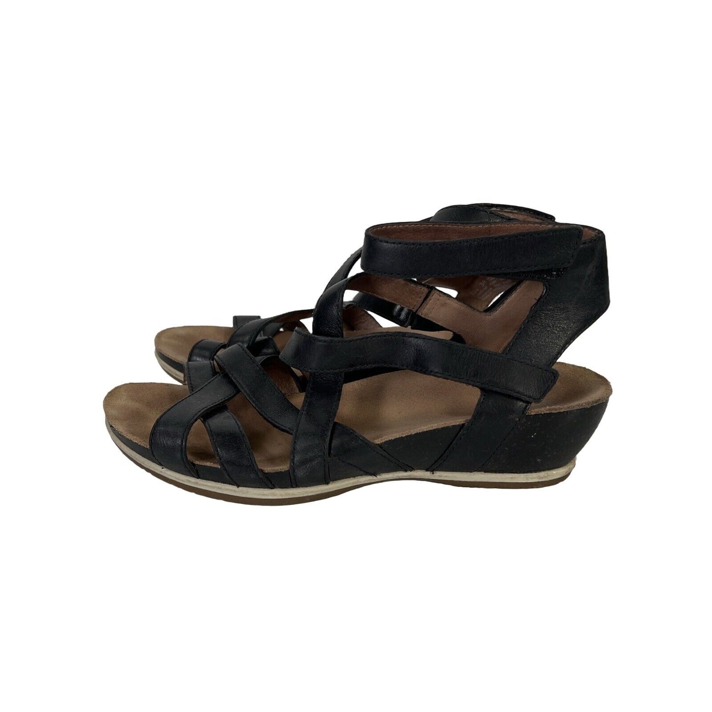 Dansko Women's Black Leather Veruca Strappy Wedge Sandals - 38/ US 8