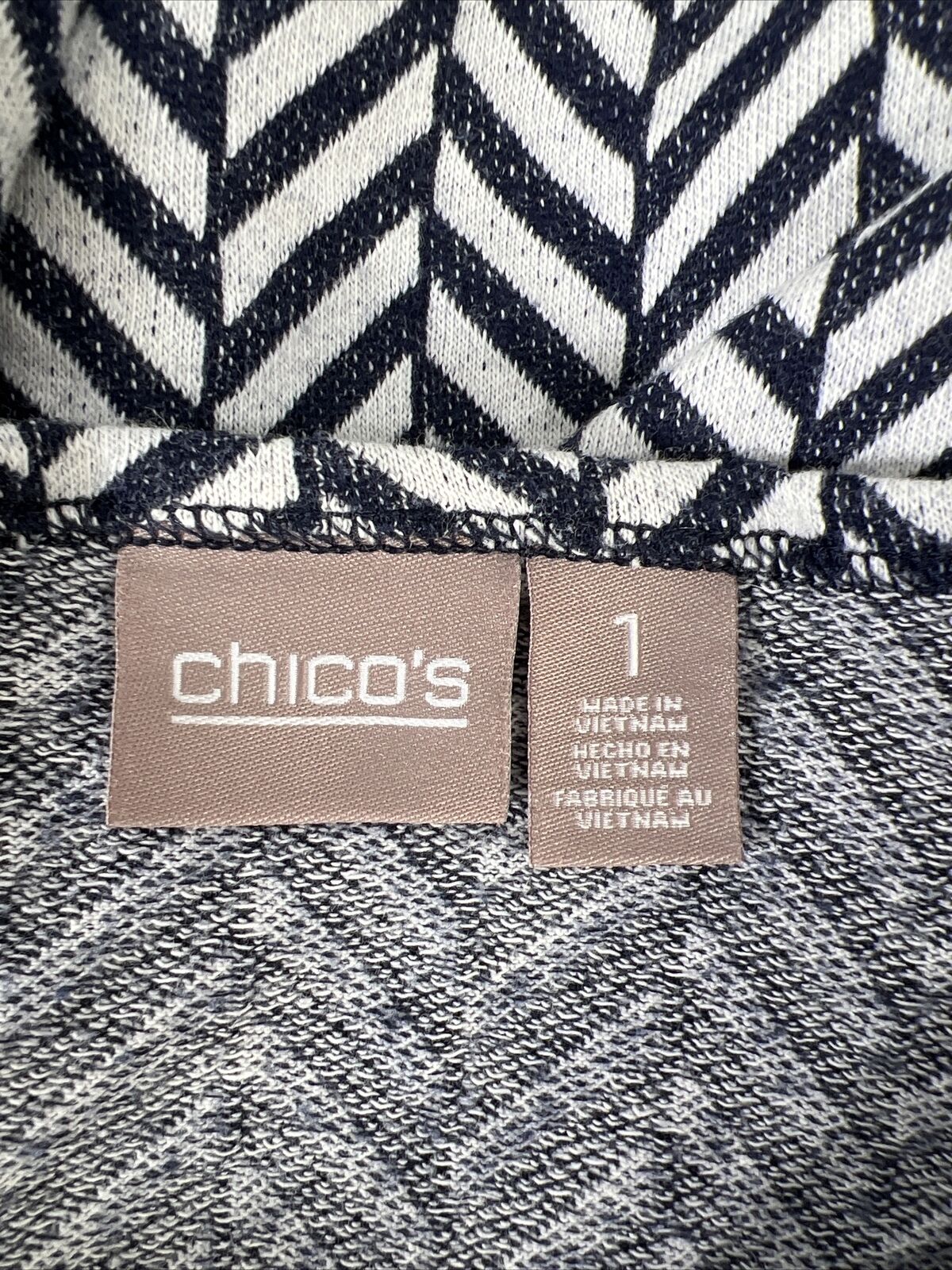 Chico's Women's Blue/White 1/2 Sleeve Pocket Front T-Shirt - 1/M