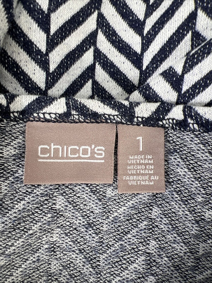 Chico's Women's Blue/White 1/2 Sleeve Pocket Front T-Shirt - 1/M