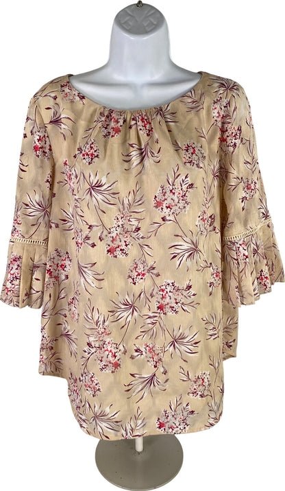 Ann Taylor Women’s Beige Floral 1/2 Pleated Bell Sleeve Blouse - S