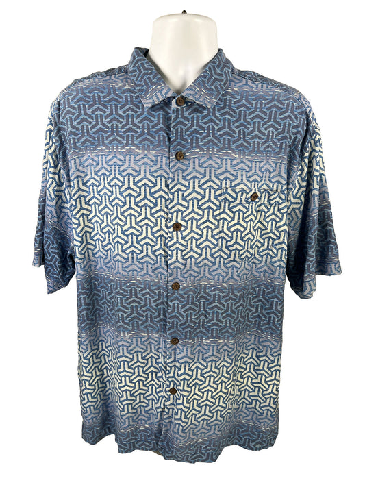 Tommy Bahama Men's Blue 100% Silk Button Up Shirt - XXL