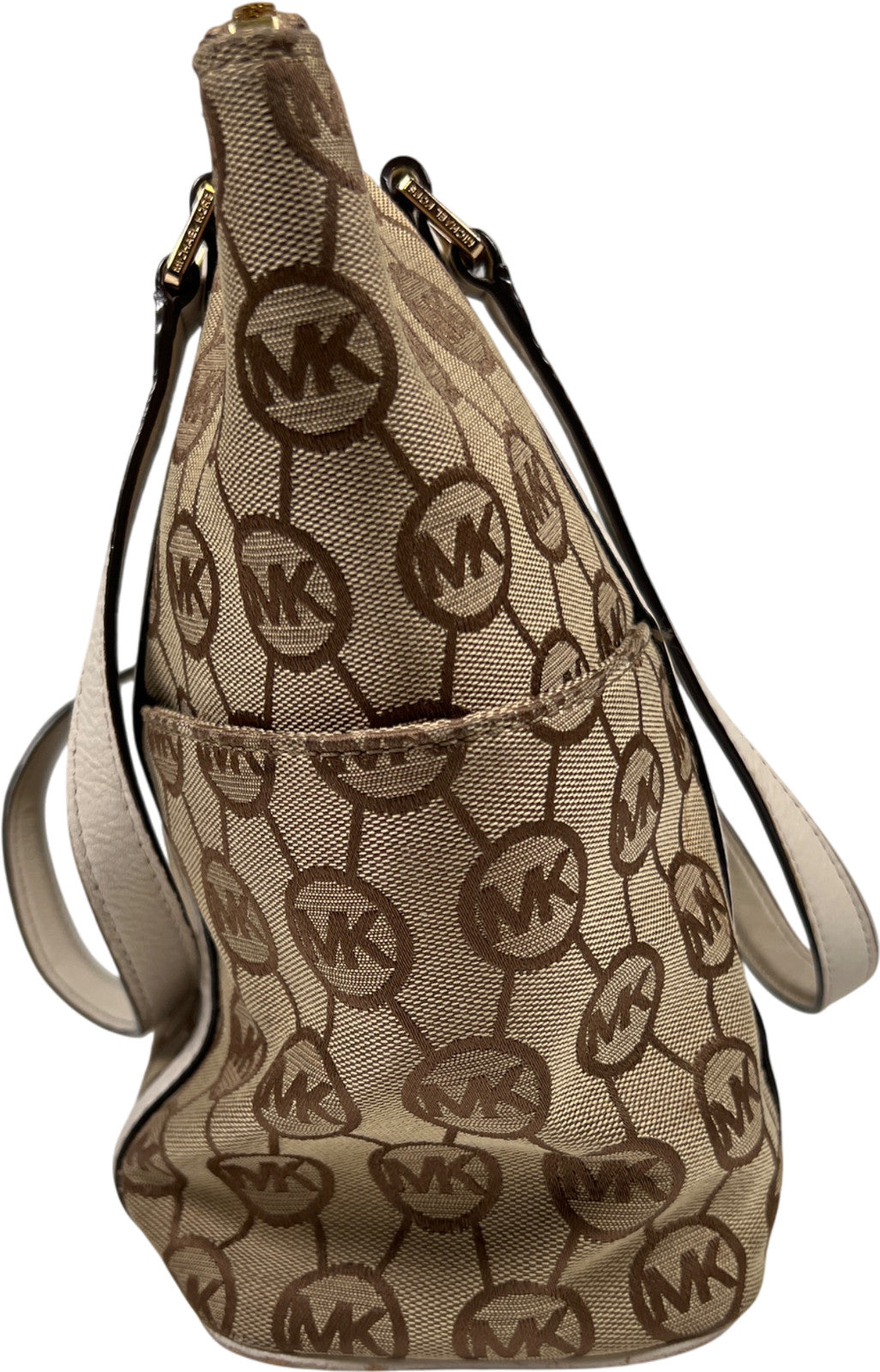 Michael Kors Women’s Beige Logo Canvas Jet Set East/West Shoulder Bag Purse