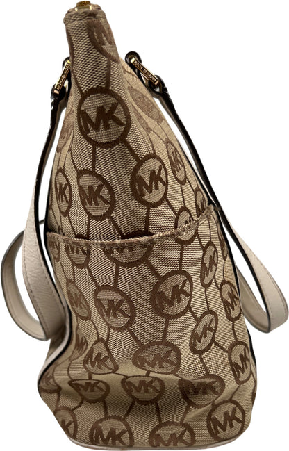 Michael Kors Women’s Beige Logo Canvas Jet Set East/West Shoulder Bag Purse