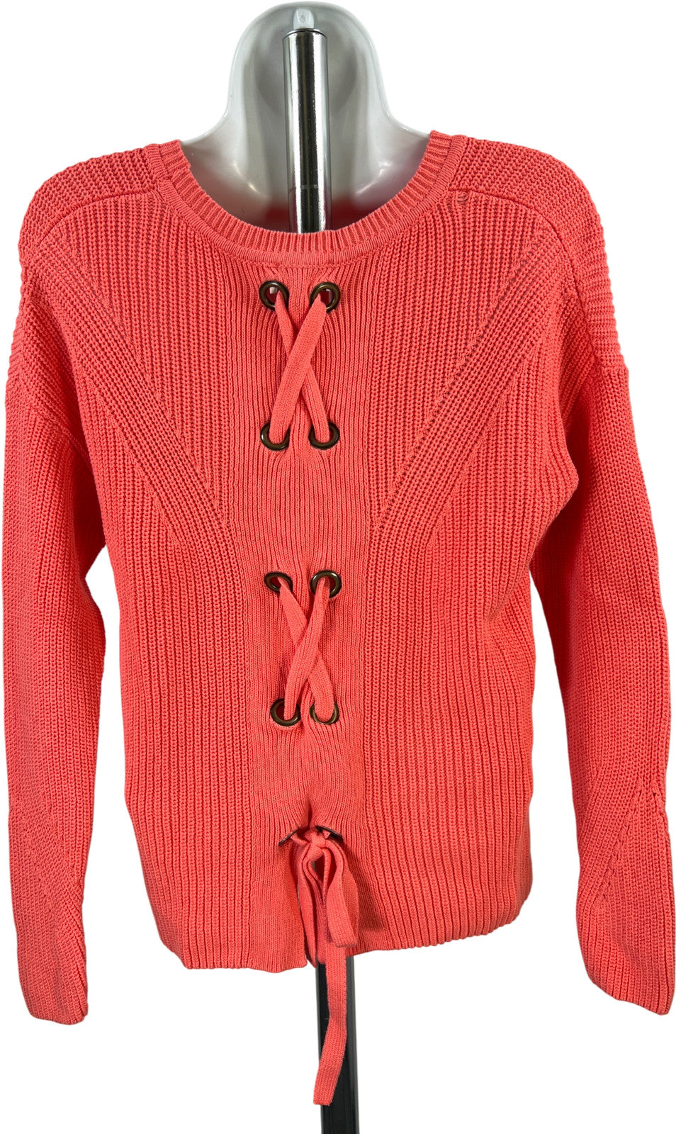 Lucky Brand Women’s Bright Pink Lace Up Back Long Sleeve Knit Sweater - S