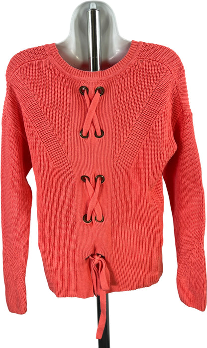 Lucky Brand Women’s Bright Pink Lace Up Back Long Sleeve Knit Sweater - S
