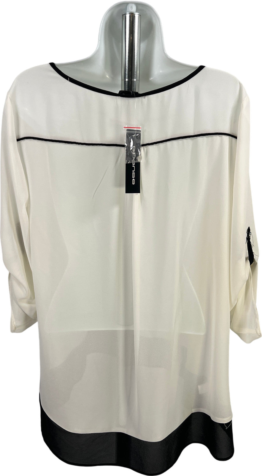 Spense Women’s White/Black Semi-Sheer 1/2 Sleeve Pullover Blouse - L