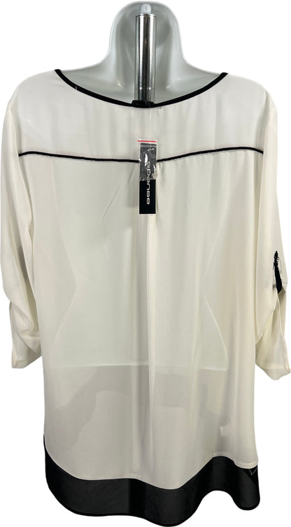 Spense Women’s White/Black Semi-Sheer 1/2 Sleeve Pullover Blouse - L