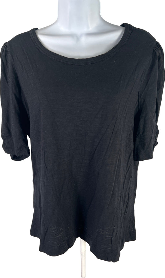 Chico’s Women’s Black Short Gathered Sleeve Slub T-Shirt - 2/US L