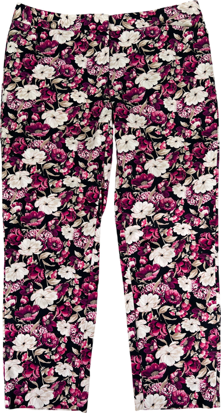 White House Black Market Women’s Black/Purple Floral Slim Ankle Dress Pants - 10