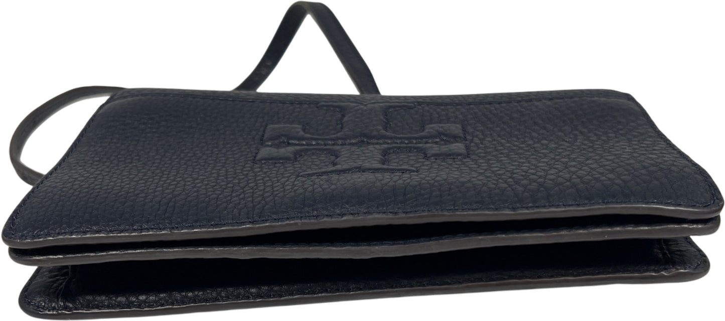 Tory Burch Women’s Blue Leather Bombe T Crossbody Purse W/ Removable Strap