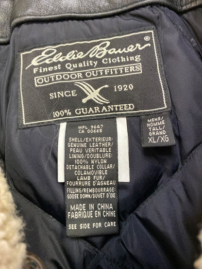 Eddie Bauer Men’s Black Leather Goose Down Full Zip Coat - XL