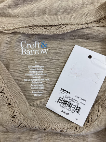 Croft and Barrow Women’s Beige/Brown Linen Cap Sleeve T-Shirt - L