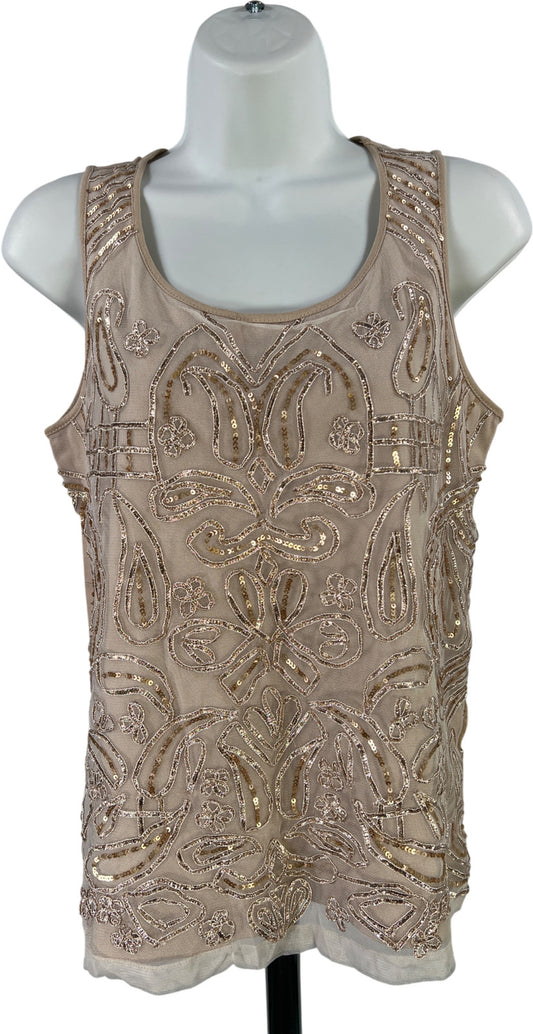 Chico’s Women’s Beige Mesh/Sequin Front Sleeveless Blouse - 0/US S