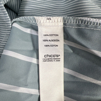 NUEVO Chico's Blusa con botones de manga 3/4 a rayas verde azulado/azul para mujer - 1/US M