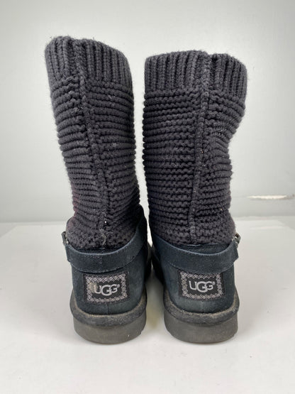 UGG Women’s Black Knit Purl Strap Twinface Short Boots - 6