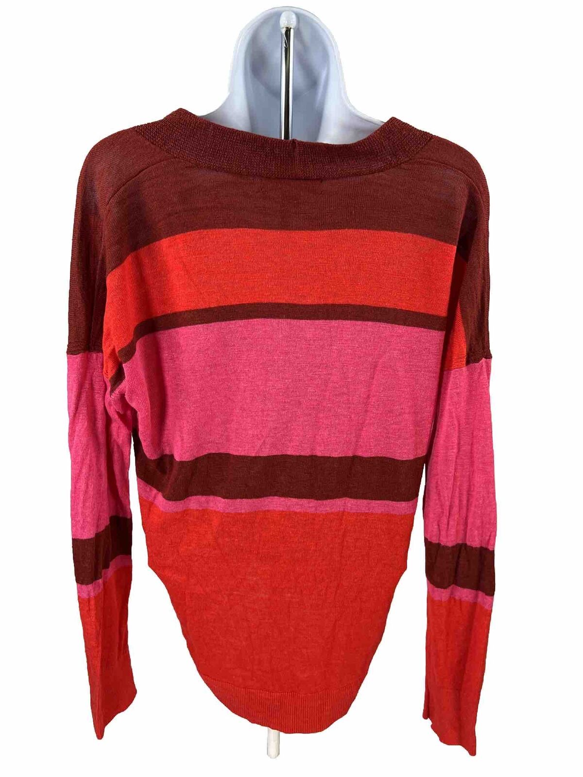 Banana Republic Women's Red Striped Linen Blend Knit Sweater - M