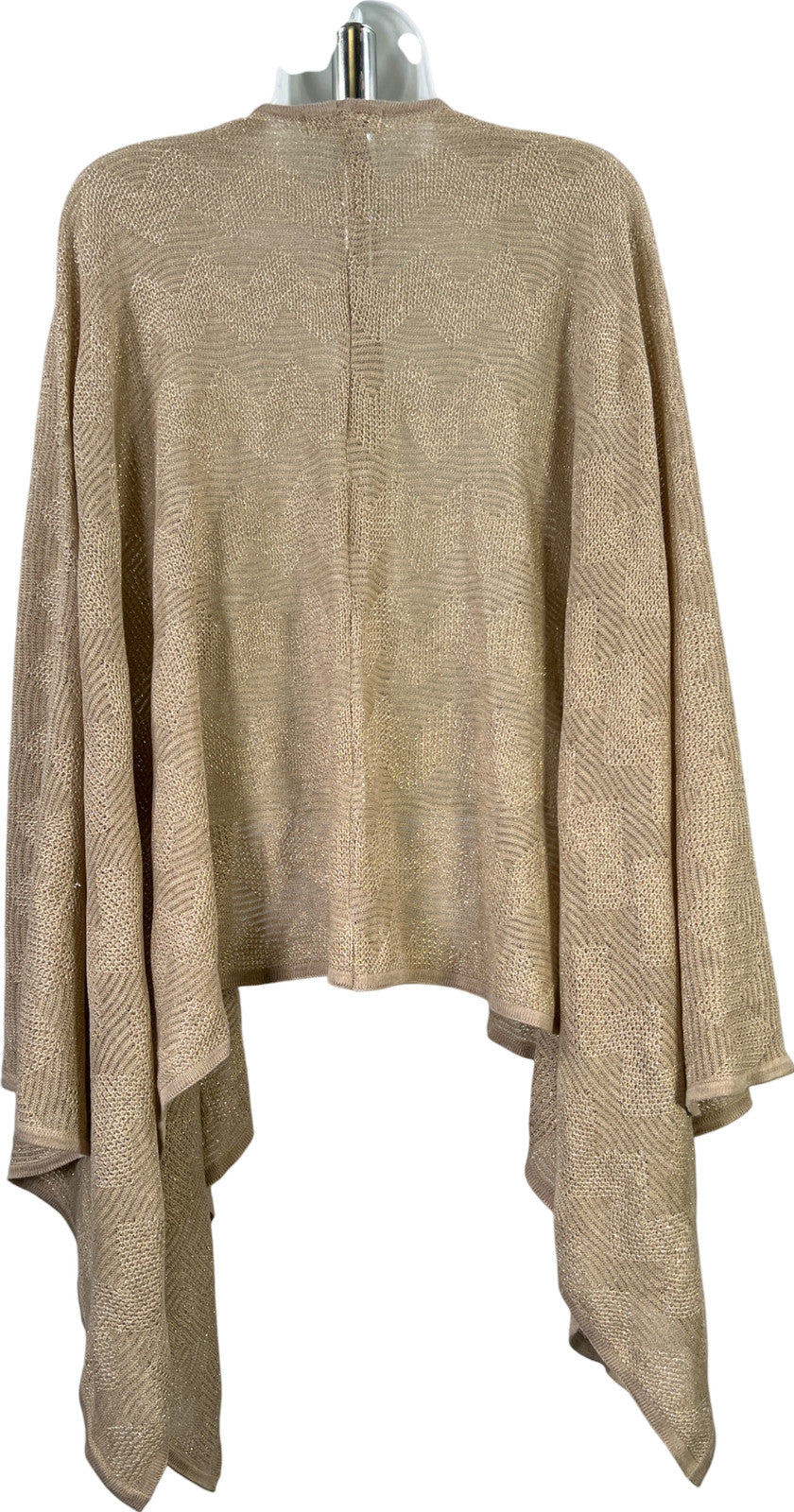 Calvin Klein Women’s Beige/Gold Metallic Open Knit Shawl Sweater - One Size