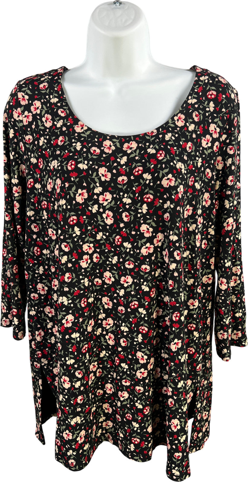 J.Jill Wearever Collection Women’s Black/Red Floral 3/4 Sleeve Shirt - S