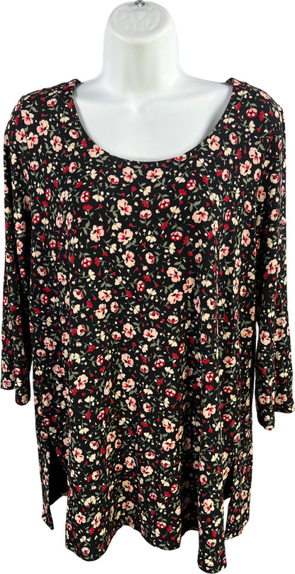 J.Jill Wearever Collection Women’s Black/Red Floral 3/4 Sleeve Shirt - S