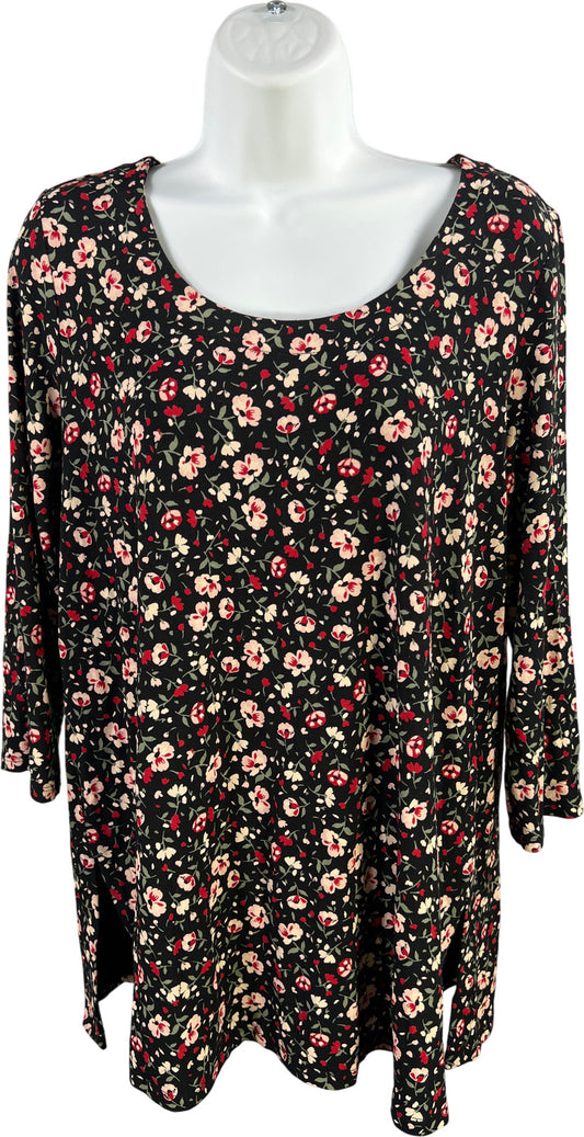 J.Jill Wearever Collection Women’s Black/Red Floral 3/4 Sleeve Shirt - S