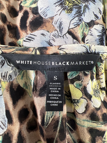 White House Black Market Women’s Brown Animal/Floral Button Up Sheer Blouse - S