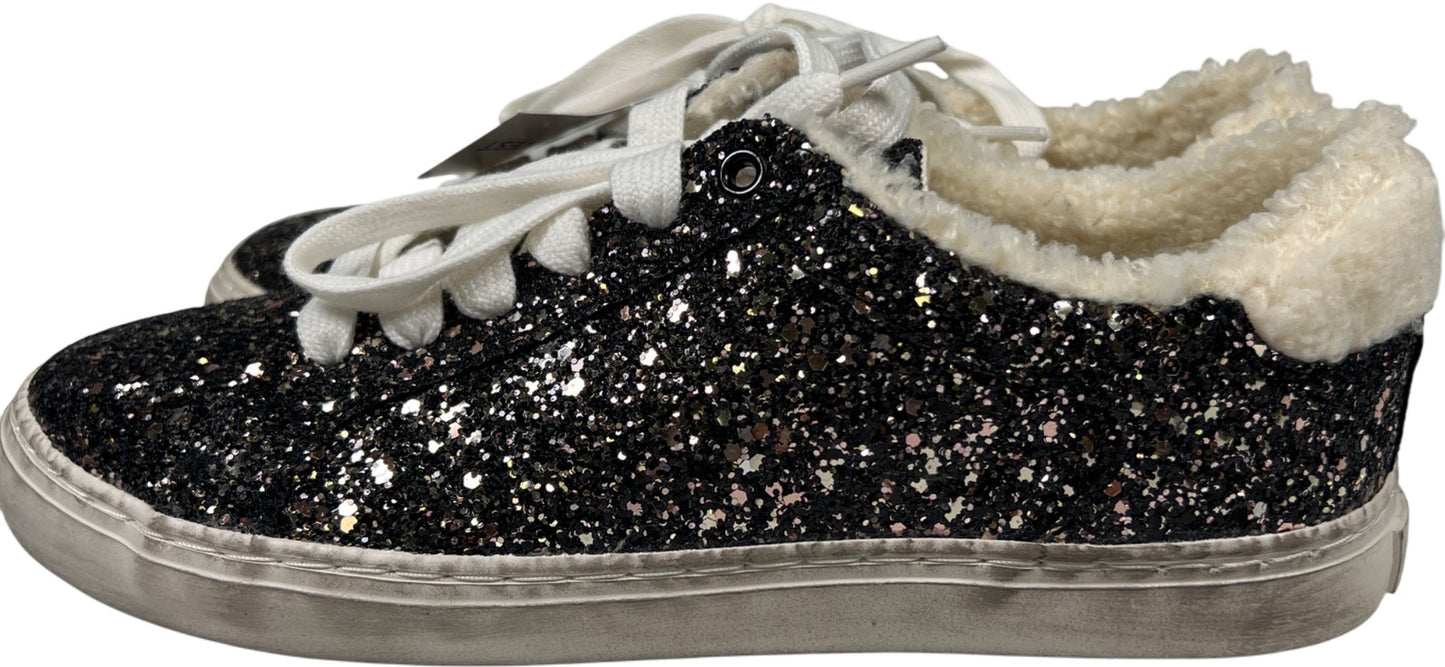 Nine West Women’s Black Glitter Sherpa Trim Lace Up Sneakers - 7.5