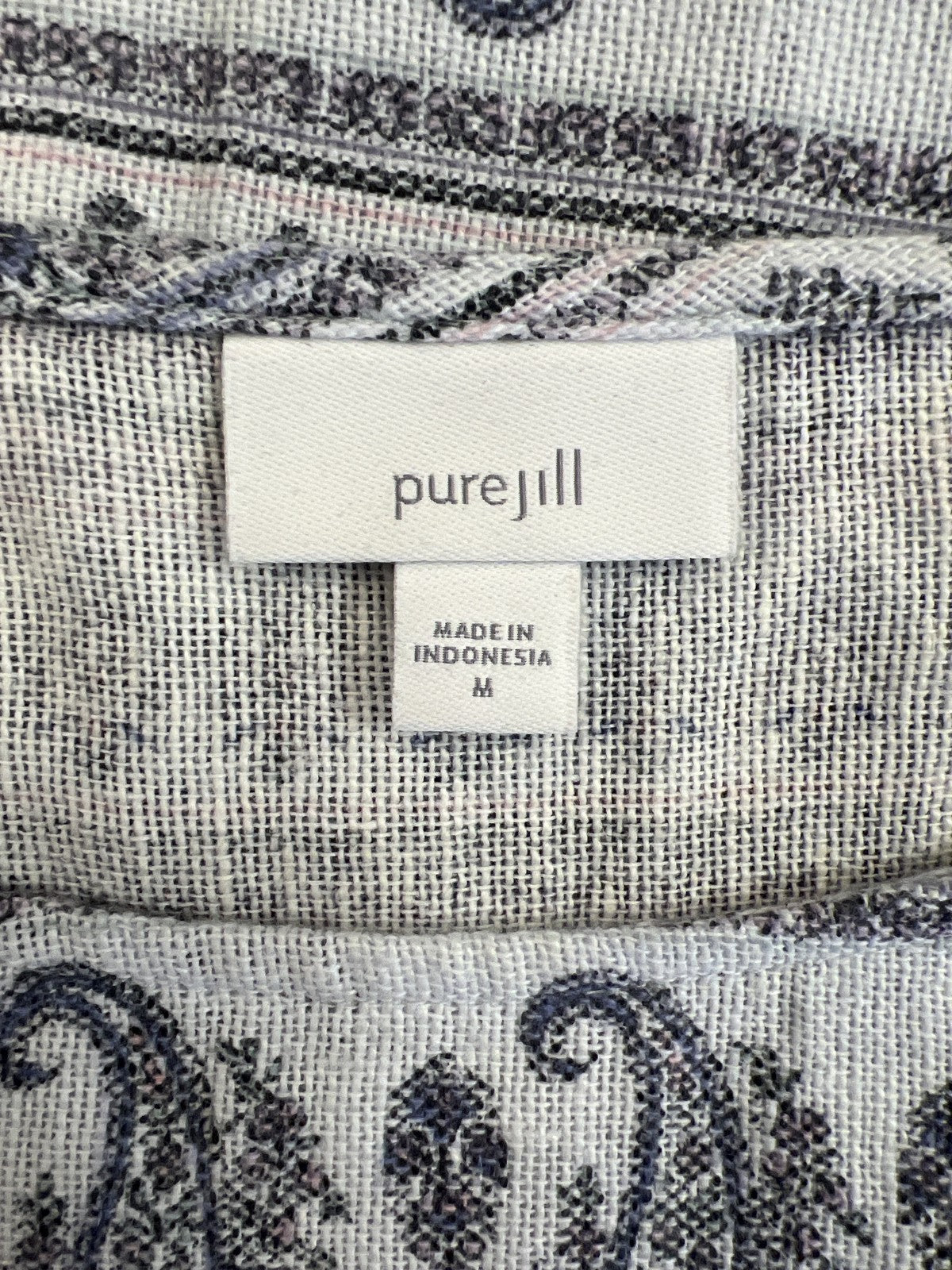 Pure J.Jill Women’s White/Blue Paisley 3/4 Sleeve Hemp Shirt - M