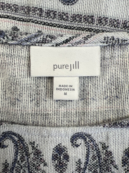 Pure J.Jill Women’s White/Blue Paisley 3/4 Sleeve Hemp Shirt - M