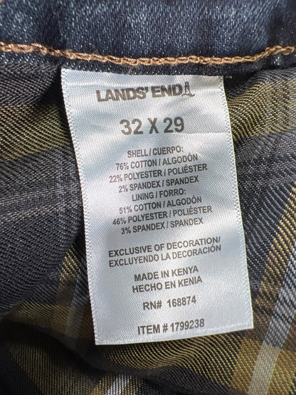 Lands End Men’s Dark Wash Flannel Lined Traditional Fit Denim Jeans - 32x29