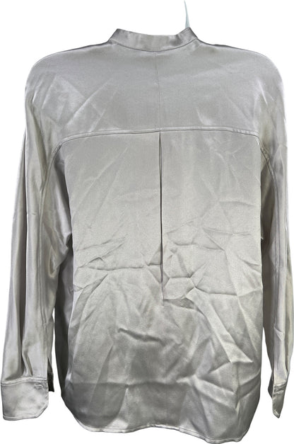 Vince Women’s Gray Satin Silk Long Sleeve Button Up Shirt - XS